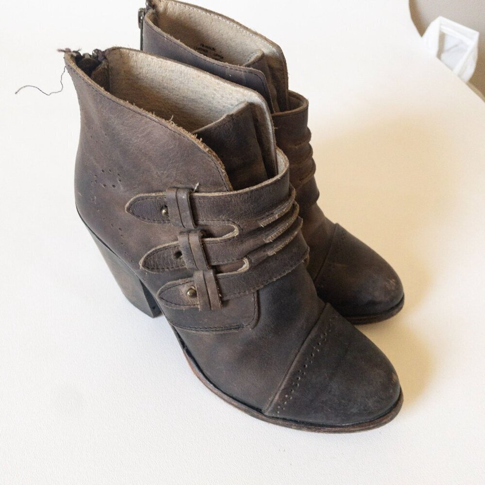 Freebird By Steven Malbc Brown Leather Block Heel Ankle Boots SZ 7 - Picture 10 of 16